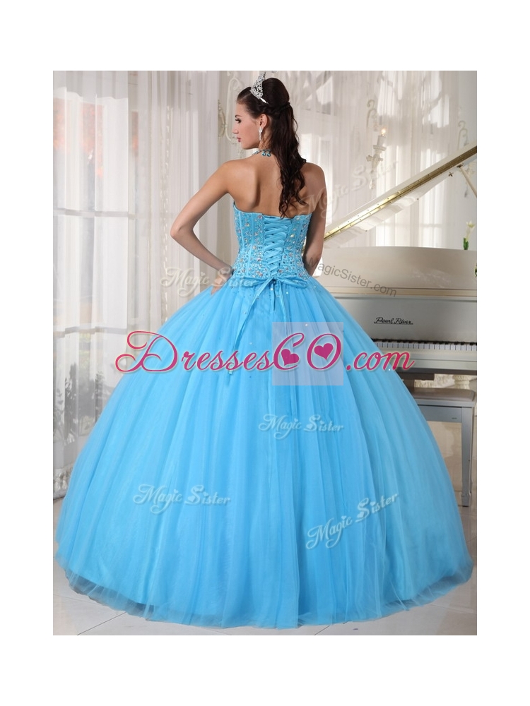 Elegant Sky Blue Ball Gown Floor Length Quinceanera Dresses