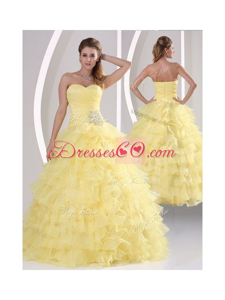 Pretty  Appliques and Ruffled Layers Quinceaners Dresses
