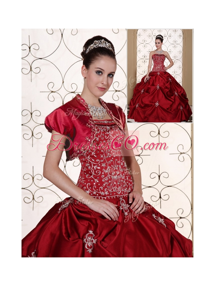 Pretty Pick Ups Strapless Quinceanera Dress in Wine Red