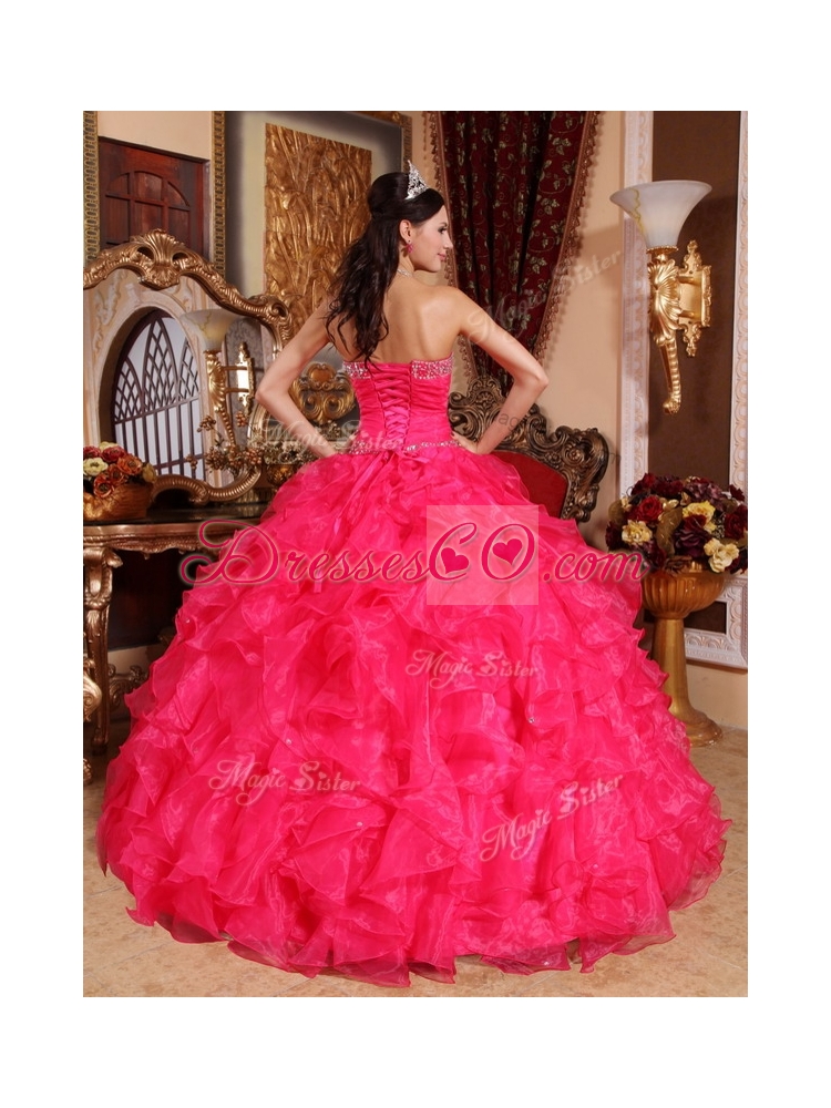 Pretty Ball Gown Beading Sweet Sixteen Dress in Coral Red