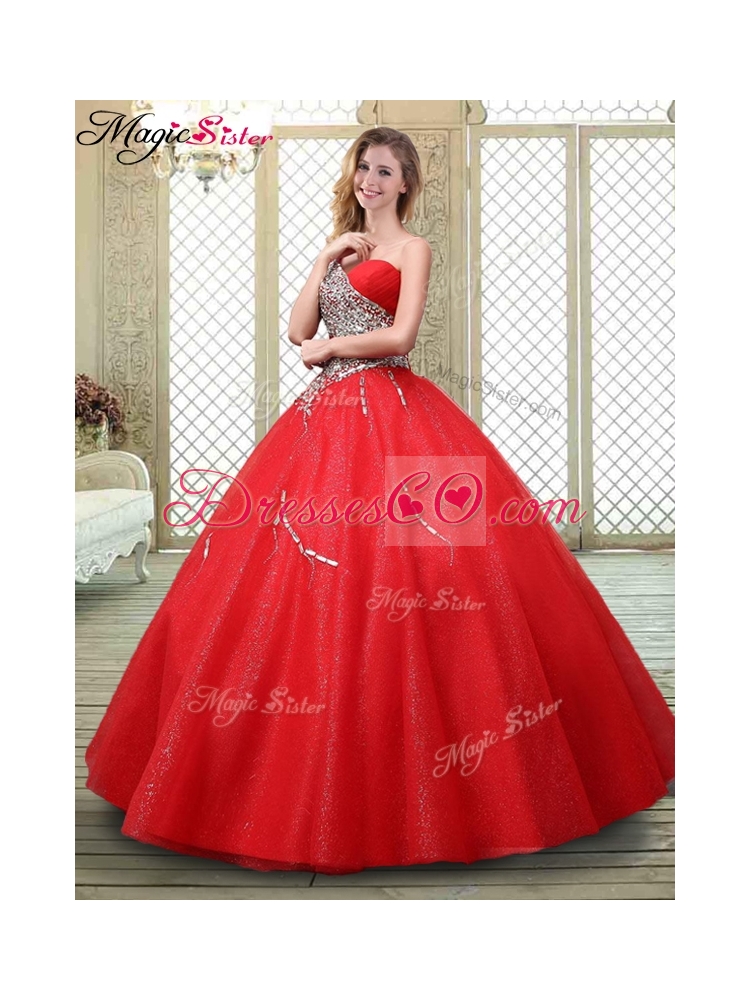 Classical One Shoulder Prom Dress with Beading in Red