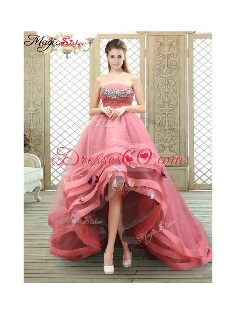 Popular Strapless High Low Beading Prom Dresses