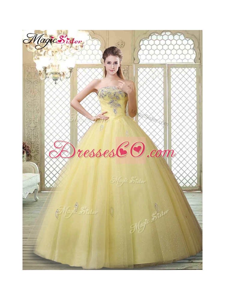 Romantic Strapless Prom Gowns with Appliques and Beading Fall