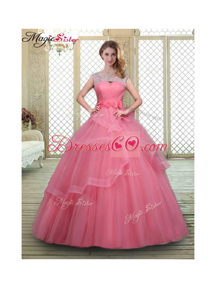 Elegant Backless Quinceanera Dress with Beading and Hand Made Flowers