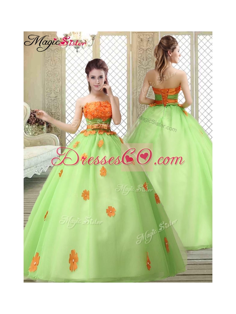 Latest Strapless Quinceanera Gowns with  Appliques and Belt