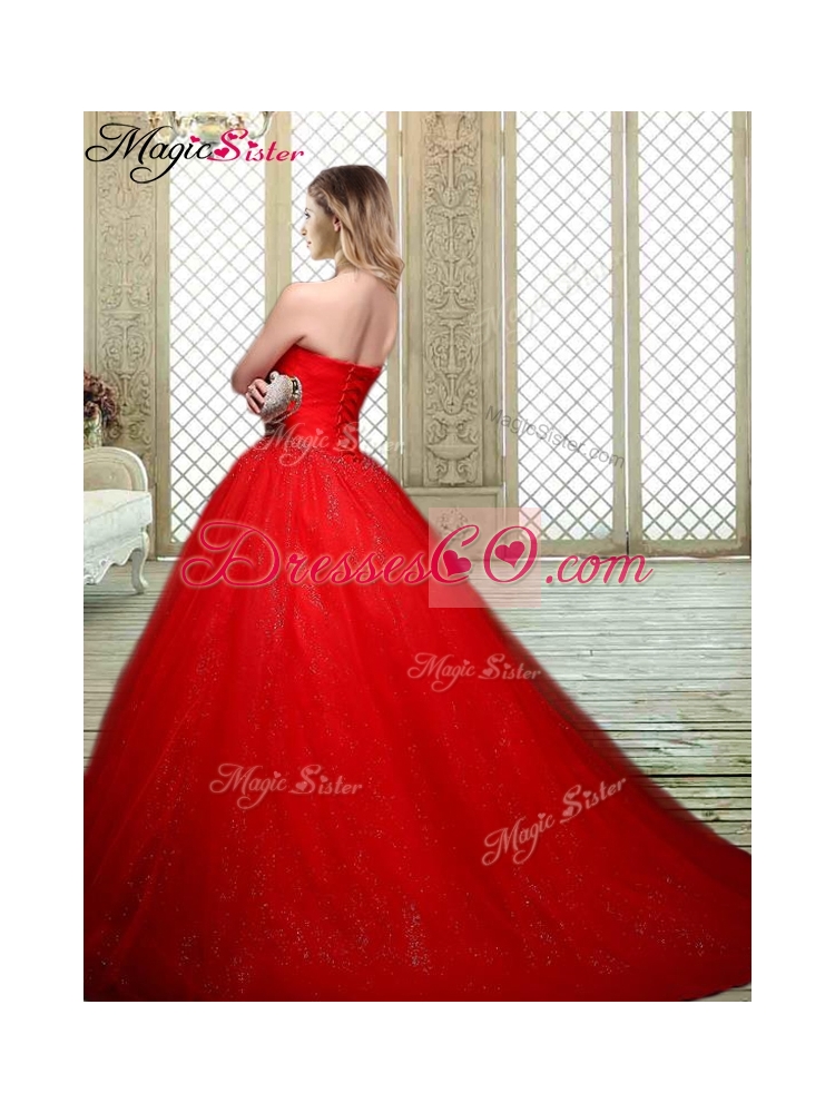 Popular Beading Quinceanera Gowns with Brush Train