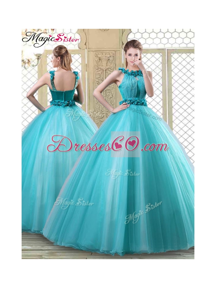 Pretty Bateau Quinceanera Dress with Ruffles in Teal