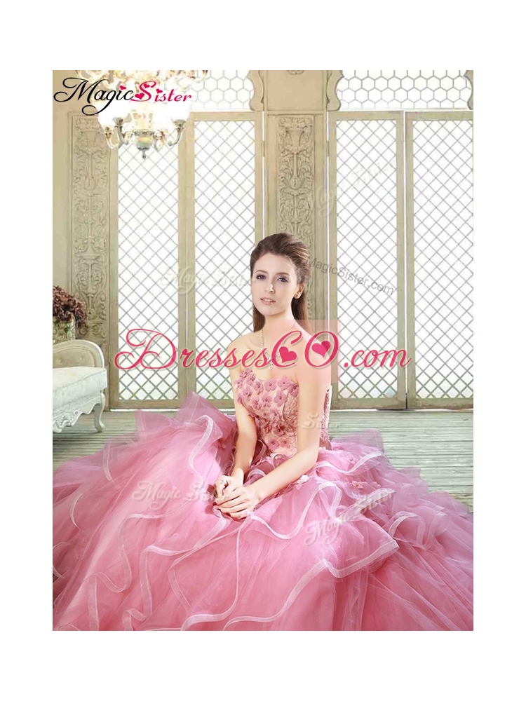Lovely Strapless Sweet Sixteen Dress with  Appliques and Ruffles