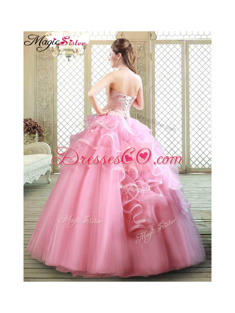 Lovely Strapless Sweet Sixteen Dress with  Appliques and Ruffles