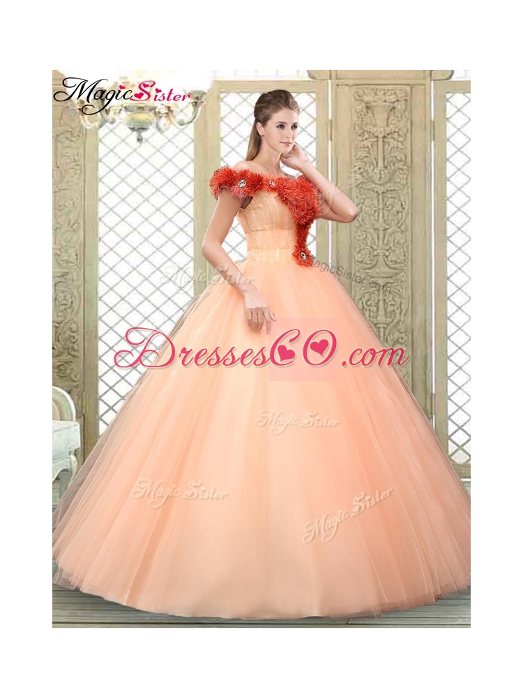 Pretty Off the Shoulder Quinceanera Dress with Hand Made Flowers