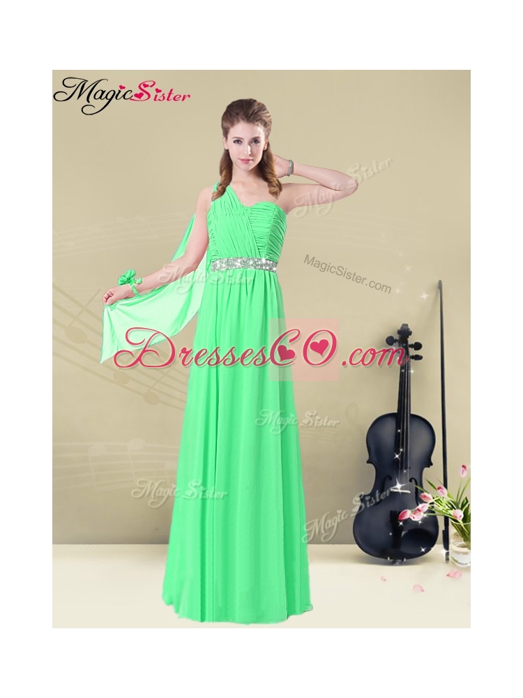 The Most Popular Empire Floor Length Bridesmaid Dress with Ruching and Belt for Summer