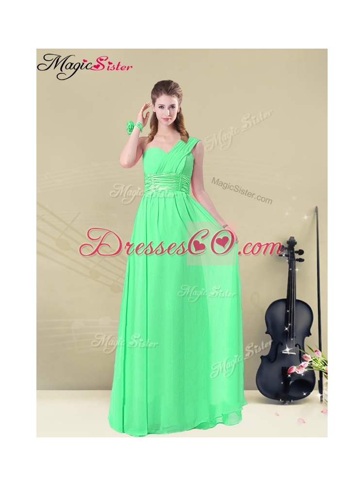 The Most Popular Empire Floor Length Bridesmaid Dress with Ruching and Belt for Summer