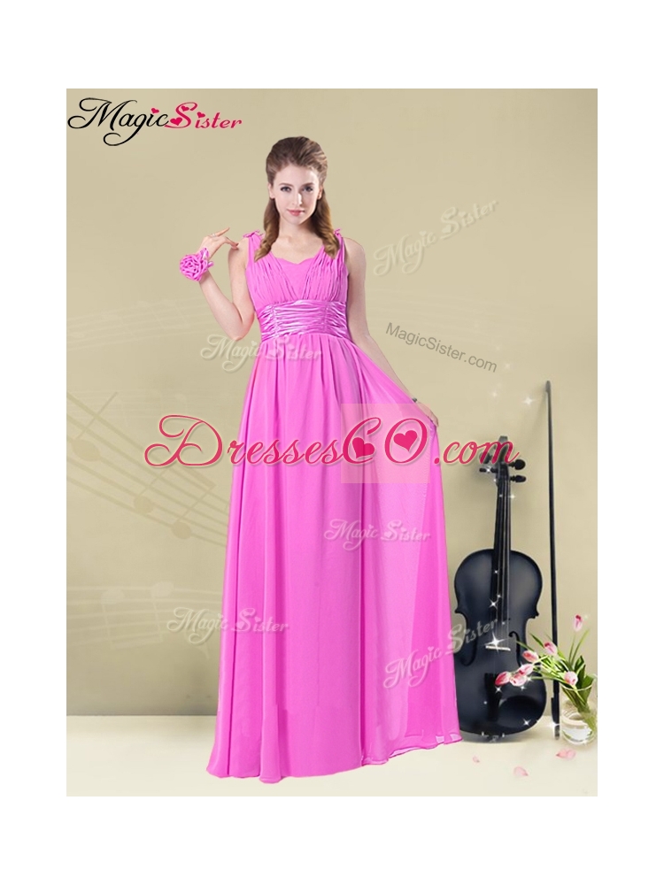 Fashionable Empire Straps Prom Dress with Ruching and Belt
