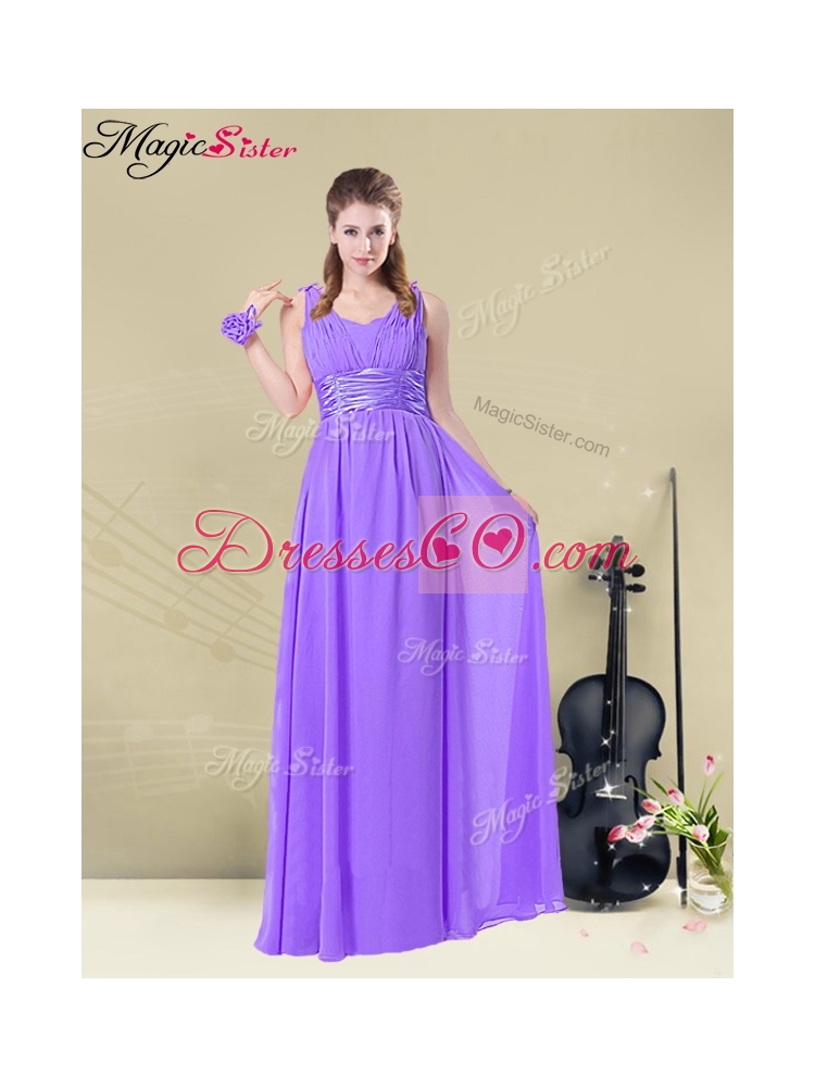 Fashionable Empire Straps Prom Dress with Ruching and Belt