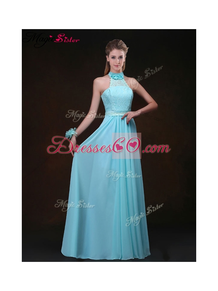Hot Sale Empire Halter Top Bridesmaid Dress with Lace