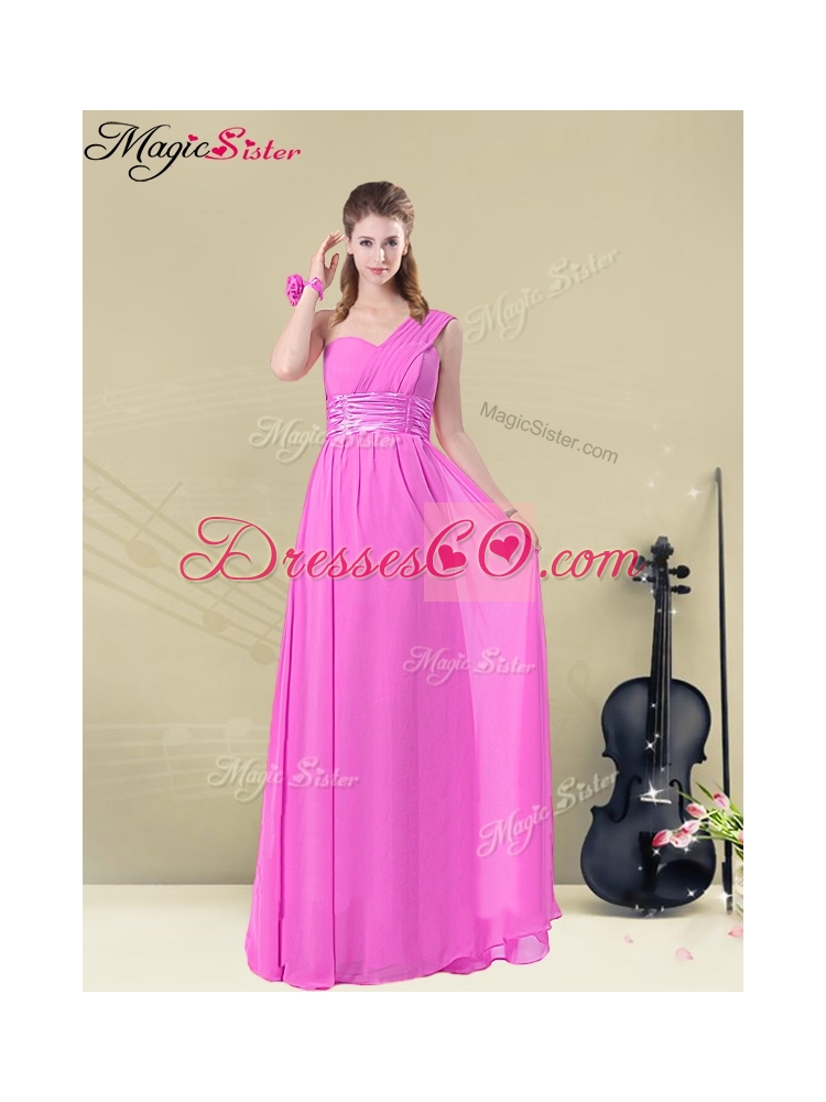Hot Sale Empire One Shoulder Prom Dress with Belt