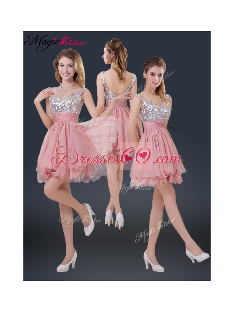 Hot Sale Mini-length Straps Paillette Dama Dress