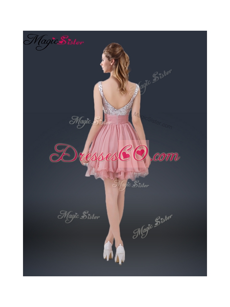 Hot Sale Mini-length Straps Paillette Dama Dress