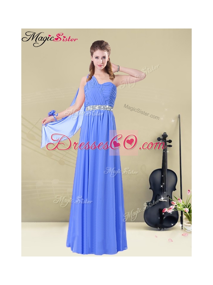 Hot Sale One Shoulder Prom Dress with Ruching and Belt