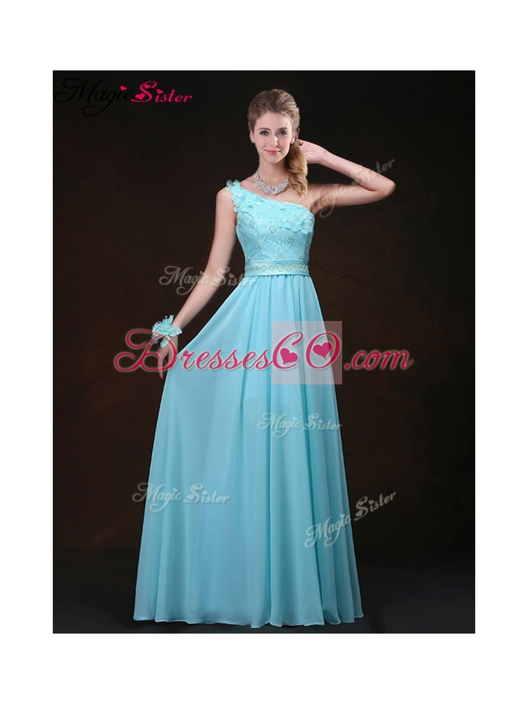 Inexpensive Empire One Shoulder Prom Dress with Appliques