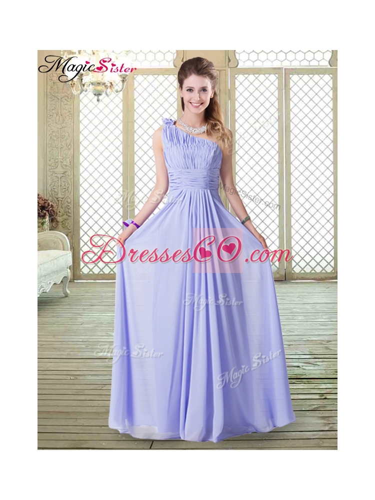 Lovely Empire One Shoulder Bridesmaid Dress in Lavender
