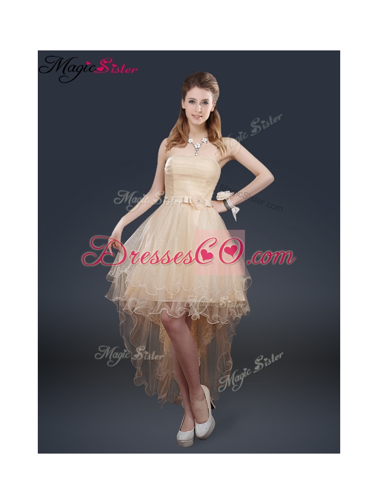 Pretty High Low Prom Dress with Belt for Fall
