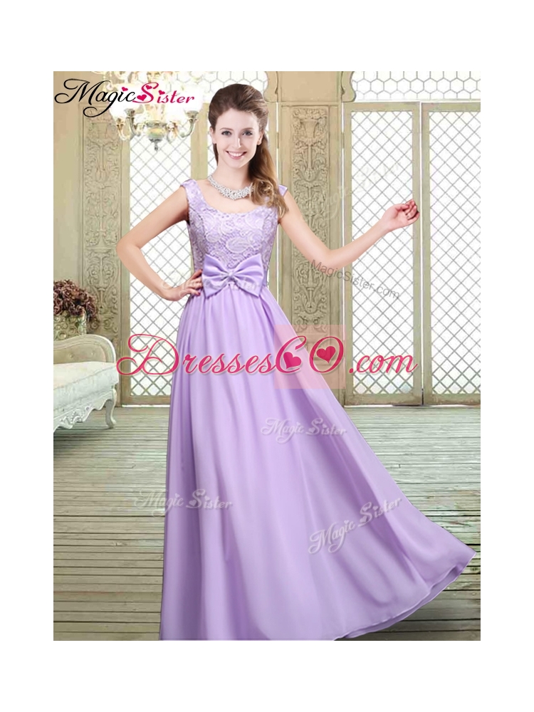 Pretty Scoop Bowknot Lavender Bridesmaid Dress Fall