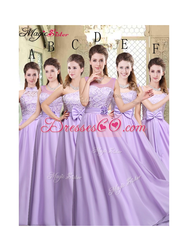 Pretty Scoop Bowknot Lavender Bridesmaid Dress Fall