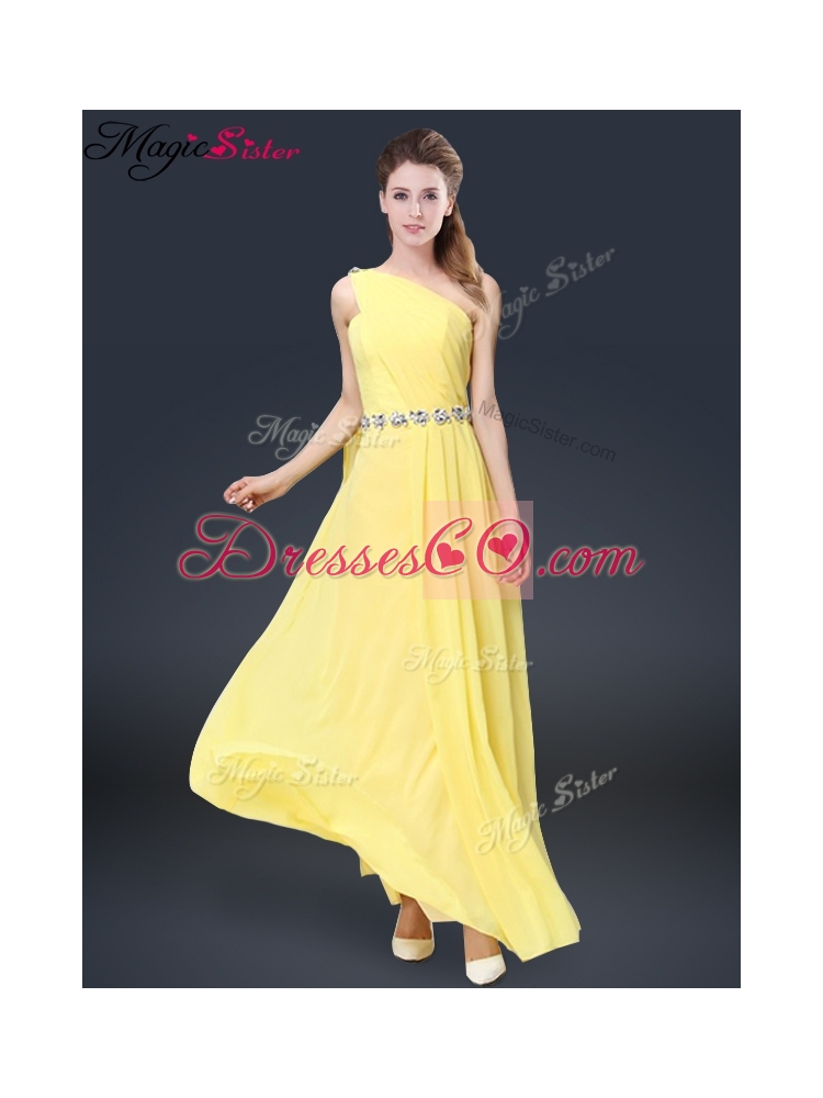 Fashionable One Shoulder Prom Dress in Yellow