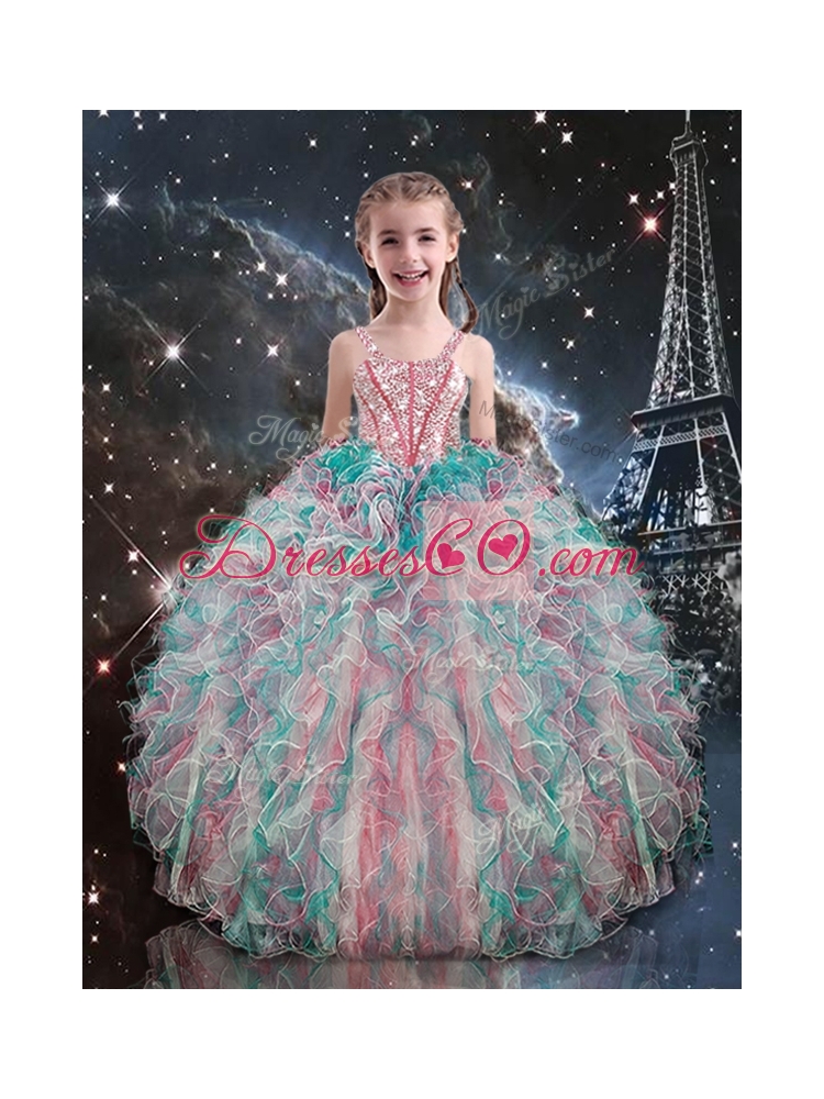 Pretty Straps Little Girls Pageant Dress with Beading and Ruffles