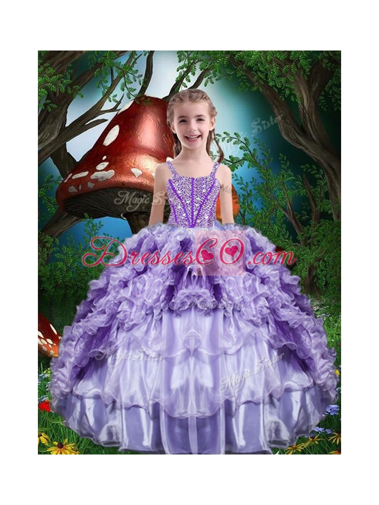 Luxurious Ball Gown Beading and Ruffles Little Girl Pageant Dress for