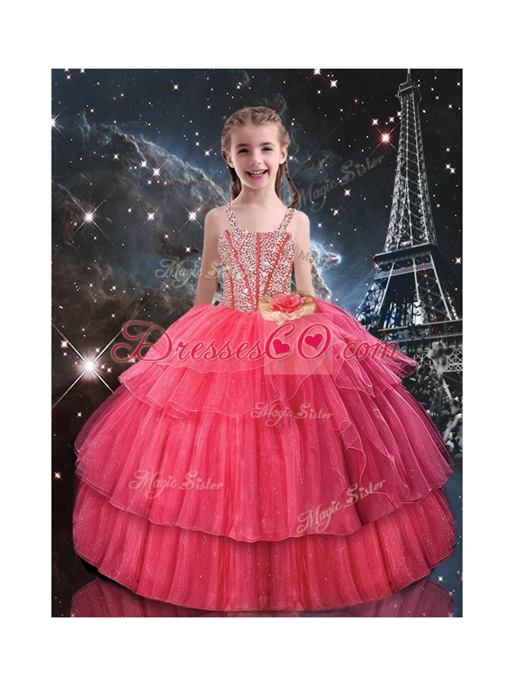 Beautiful Ball Gown Straps Little Girl Pageant Dress with Beading
