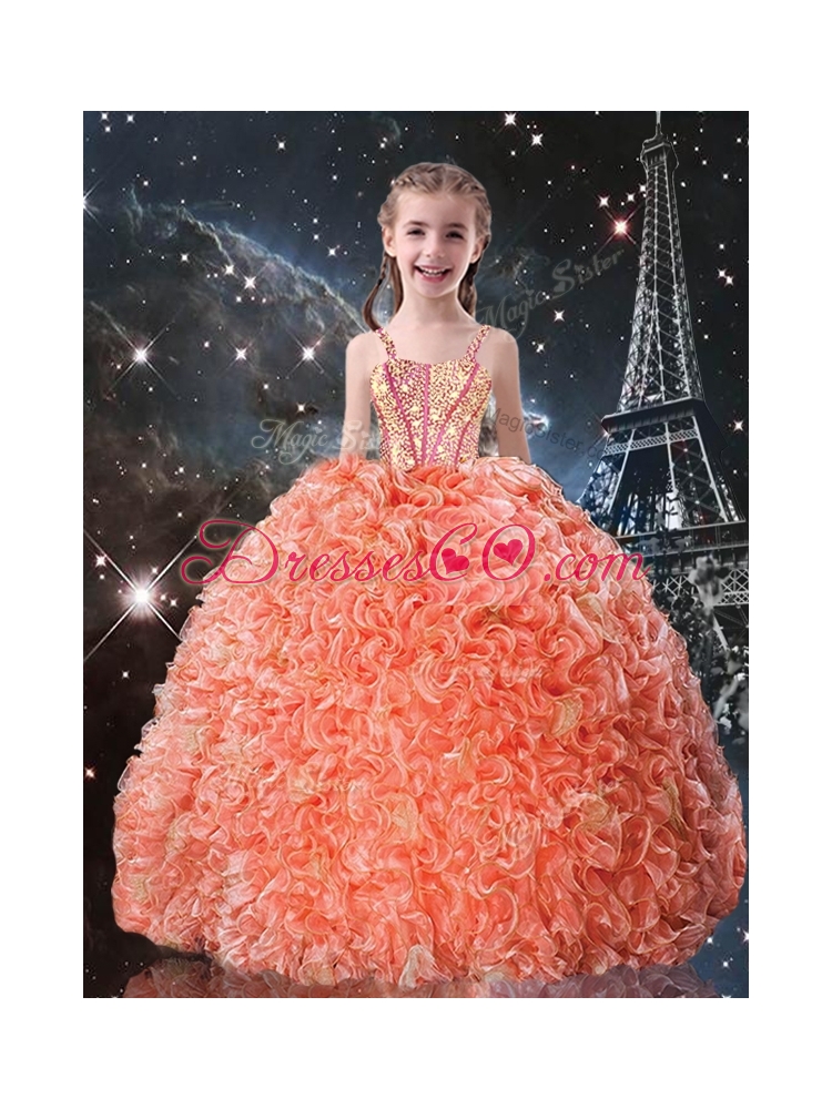 Beautiful Straps Beading Little Girl Pageant Dress for Fall