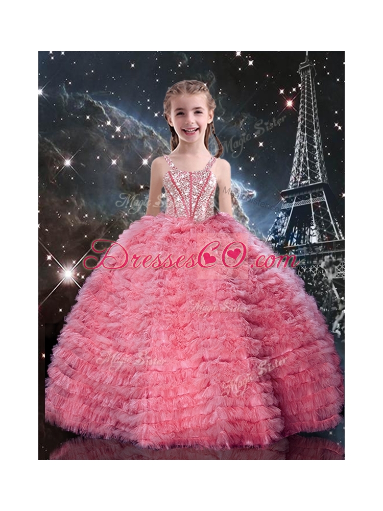 Beautiful Straps Little Girl Pageant Dress with Beading and Ruffles