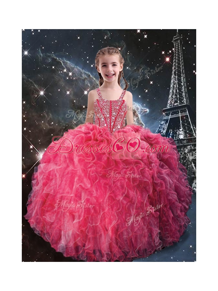 Beautiful Straps Little Girl Pageant Dress with Beading Fall