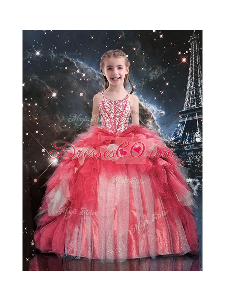 Fashionable Floor Length Beading and Ruffles Little Girl Pageant Dress for Winter