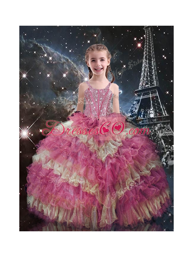 Fashionable Straps Ruffled Layers Little Girl Pageant Dress  for Fall
