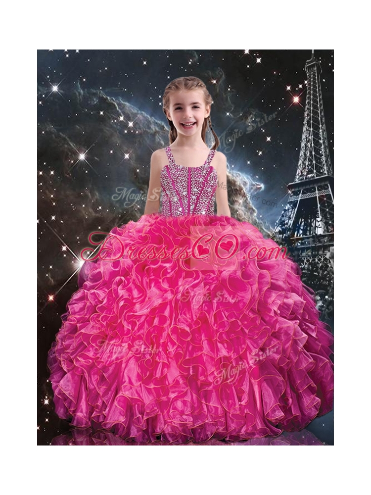 Hot Sale Straps Little Girl Pageant Dress with Beading and Ruffles
