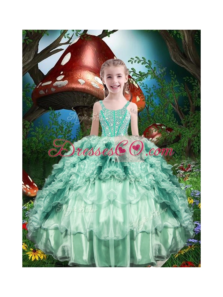Lovely Straps Little Girl Pageant Dress with Beading and Ruffles