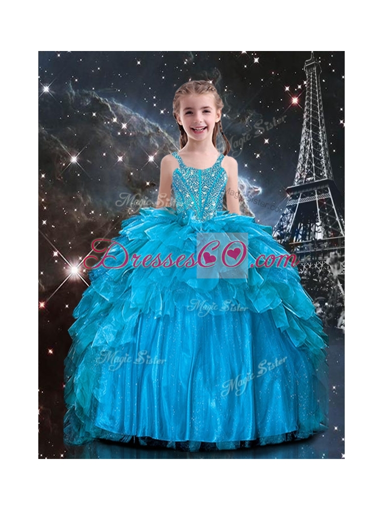 New Arrivals Straps Little Girl Pageant Dress with Beading in Blue