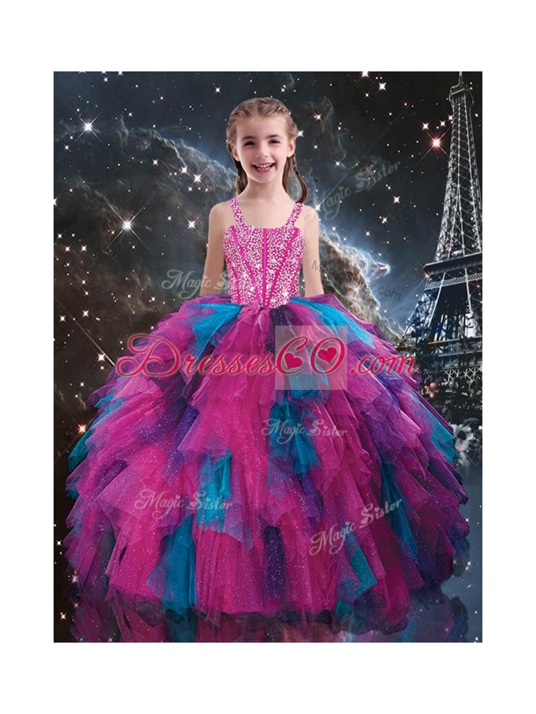 Petty Straps Beading Multi Color Little Girl Pageant Dress Winter