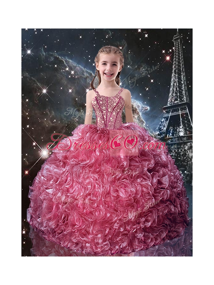 Pretty Straps Little Girl Pageant Dress with Beading Fall