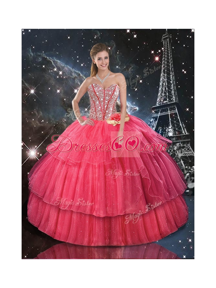 Fashionable Ball Gown Coral Red Princesita With Quinceanera Dress with Beading Fall