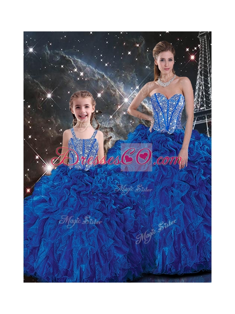 Wonderful Ball Gown Princesita With Quinceanera Dress with Beading and Ruffles in Blue for Fall