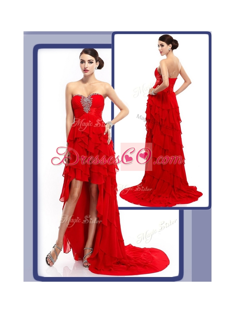 Cheap High Low Beading and Ruffled LayersBridesmaid   Dress in Red