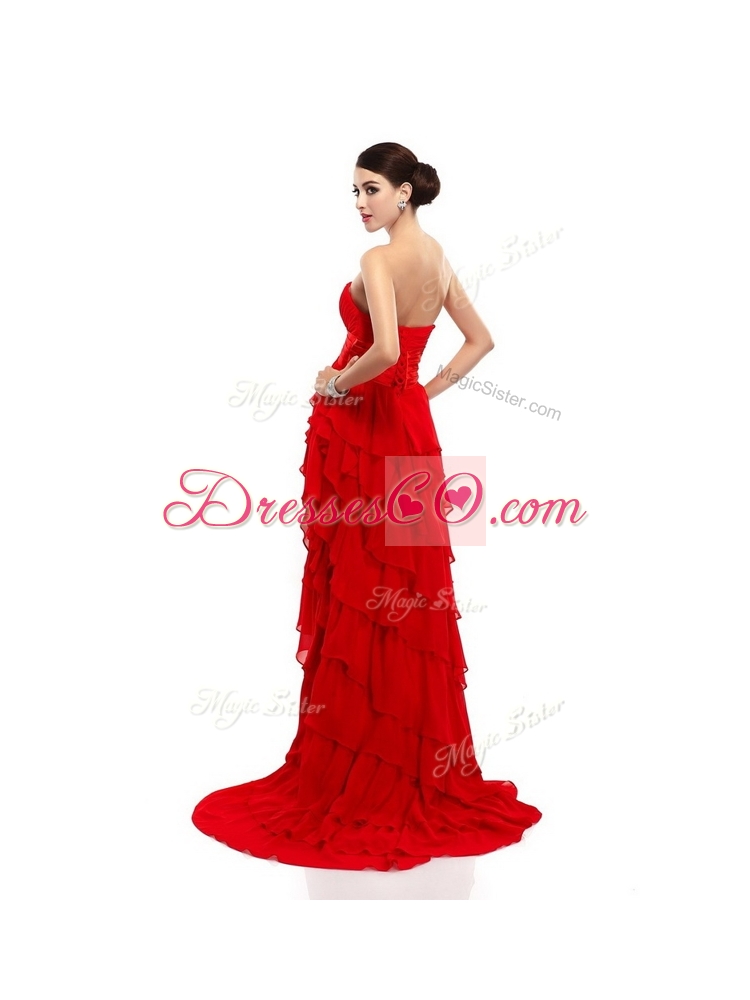 Cheap High Low Beading and Ruffled LayersBridesmaid   Dress in Red