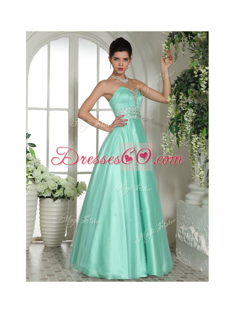 Elegant A Line Beading Bridesmaid Dress in Apple Green