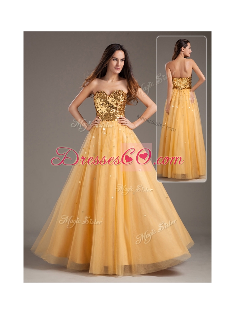 Luxurious Princess Sequins Long Bridesmaid  Dress in Gold