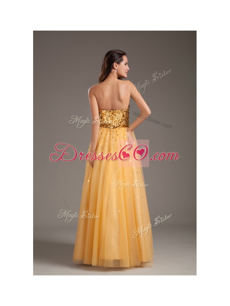 Luxurious Princess Sequins Long Bridesmaid  Dress in Gold