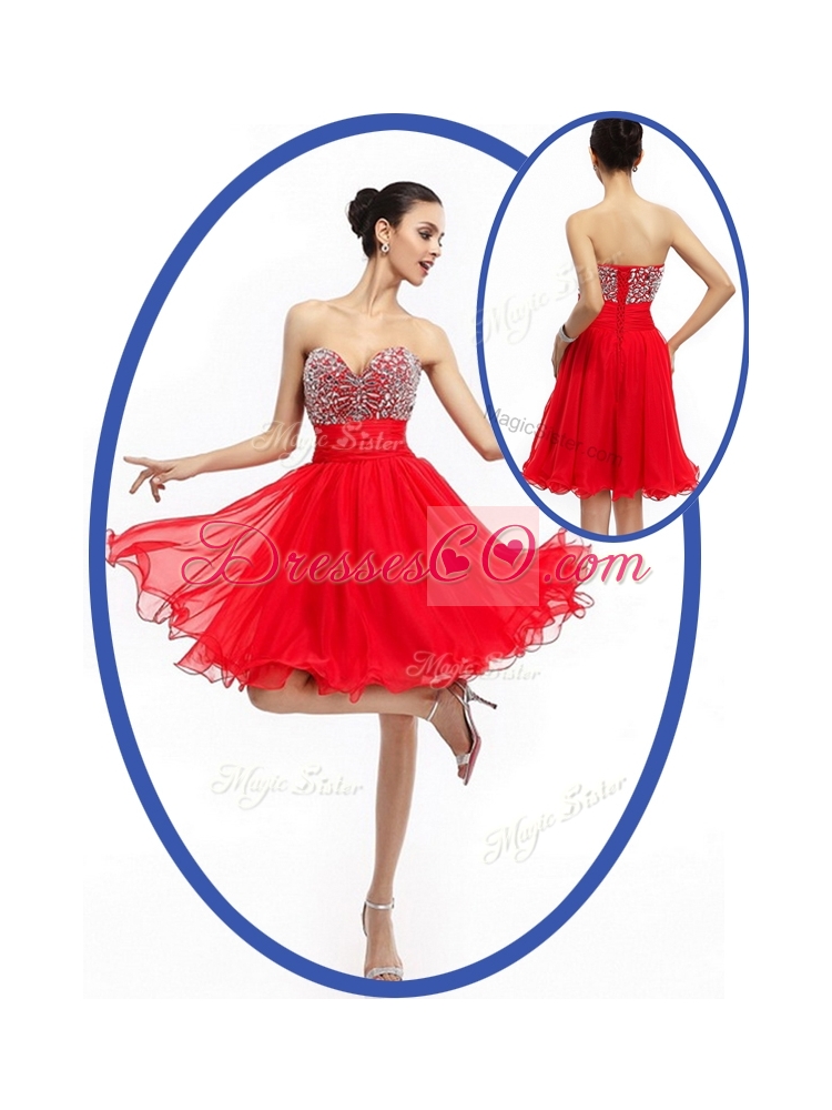 Perfect Red Short   Bridesmaid Dress with Beading